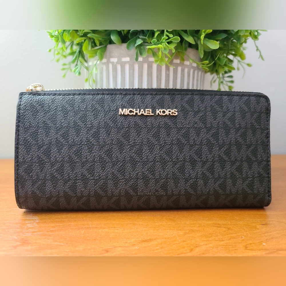 Michael Kors Jet Set Black & Dark Grey Monogram Wallet